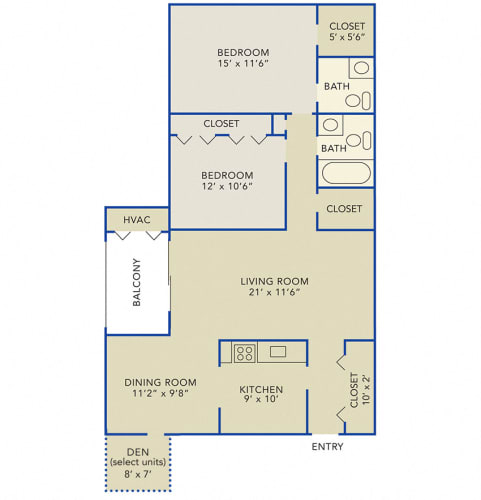 Floor Plan  2 Bedroom, 2 Bath