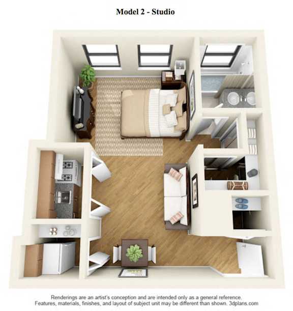 The Maple - Studio - Model 2 at 14 West Elm Apartments, Chicago,Illinois