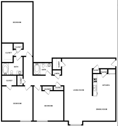 3 bedroom 2 bathroom floor plan at The Life at Greenbriar, Atlanta, 30311