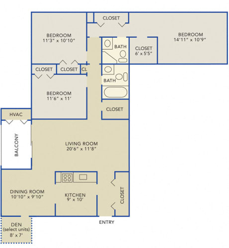 Floor Plan  3 Bedrooms, 2 Baths