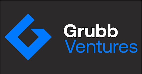 A logo with a blue diamond shape and the words "Grubb Ventures" in white.