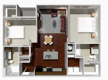 a 3d drawing of a floor plan with a bedroom and living room