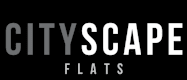 A black background with the words "CITYSCAPE FLATS" in white text.