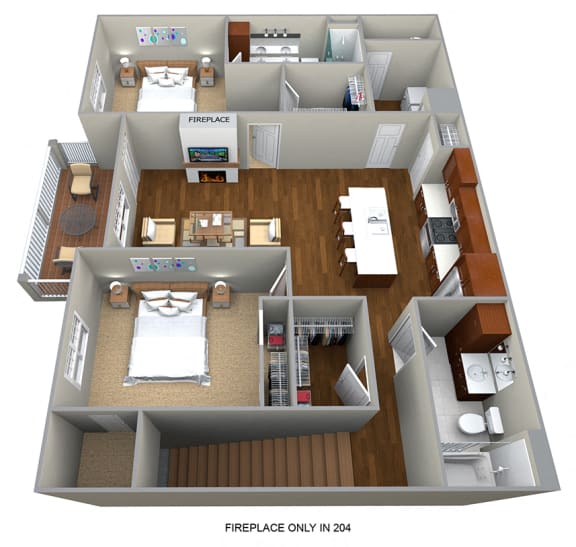 2 Bedroom/2 Bath (1266 sf) Floor Plan at Cedar Place Apartments, Cedarburg