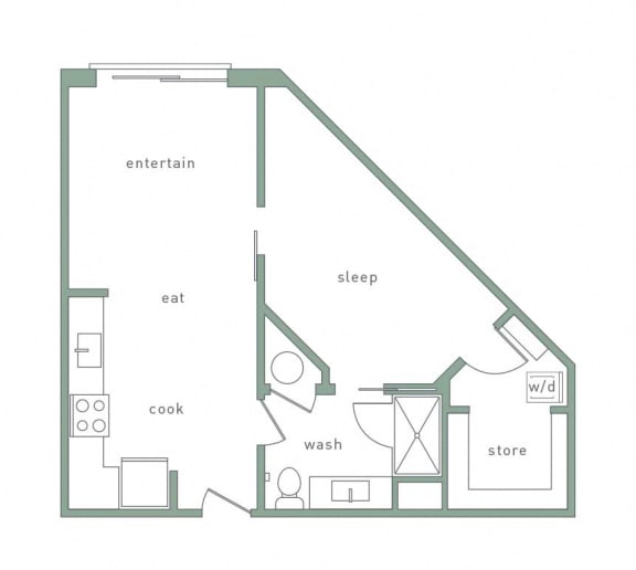 Avondale Floorplan 1 Bedroom 1 Bath 680 Total Sq Ft at Park 35 on Clairmont Apartment Homes, 3500 Clairmont Ave. Birmingham, AL 35222