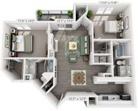 2 Bedroom Floor Plan with 1,053 Sq. Ft. at Ashford Green Apartment Homes Charlotte NC