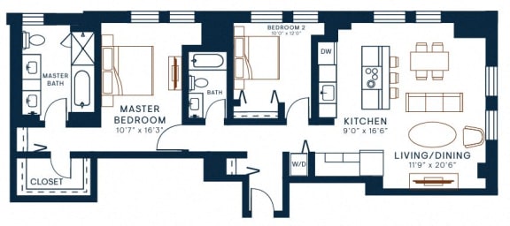 Belden Stratford | 2 Bedroom 2 Bath | 1269 Sq Ft  at The Belden Stratford, Chicago, IL