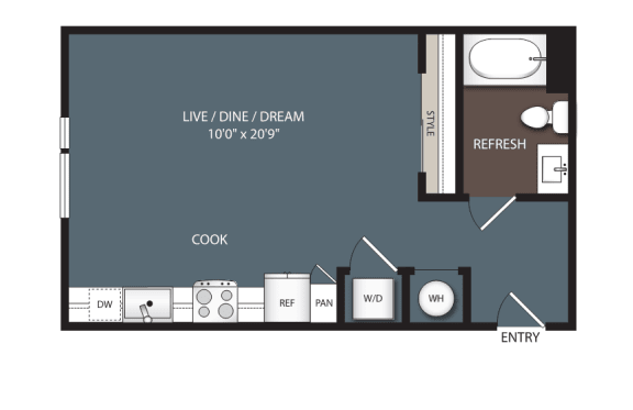 S1-Alt 1 Bedroom 1 Bath Floorplan at Encore at Boulevard One, Denver, CO, 80230