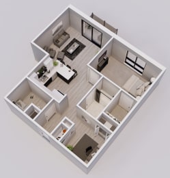 Hartman Style E - 1 bed, 1 bath + den - 3D floor plan