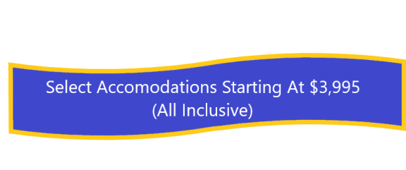 a blue and yellow line with the text select accommodations starting at 3995 at Savannah Cottage of Lakeland, FL
