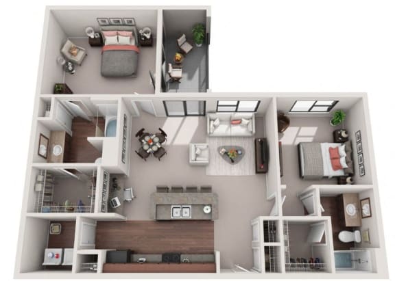 2 Bed 2 Bath Floor Plan | 1,203 Sq. Ft. at Gramercy on the Park Apartments in Dallas, TX
