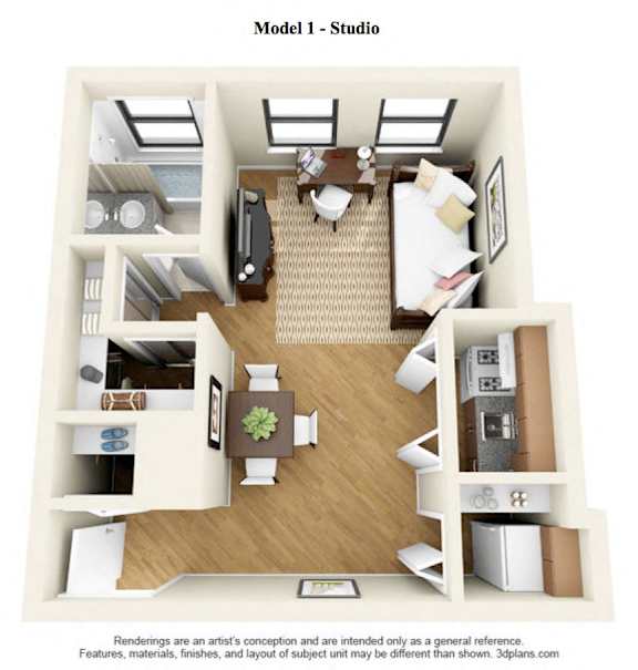 The Cedar - Studio - Model 1 at 14 West Elm Apartments, Chicago, 60610