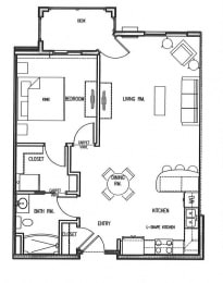  Floor Plan 1 Bedroom 1 Bath