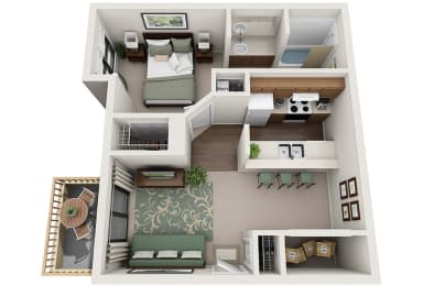 Oxford 1 Bed 1 Bath Floor Plan at Brampton Moors, Cary, North Carolina