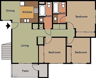Floor plan 3 plus 2  at The Oaks Apartments, Upland