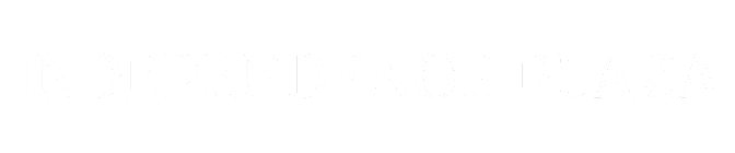 The image displays the words "INDEPENDENCE PLAZA" in white text on a black background.