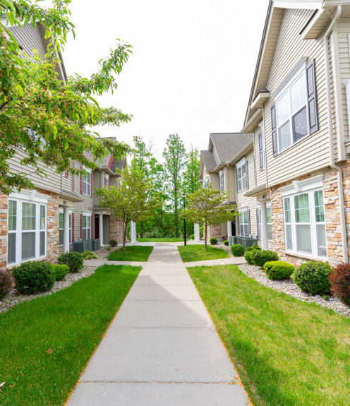 Sidewalks between apartment buildings at Lehigh Park