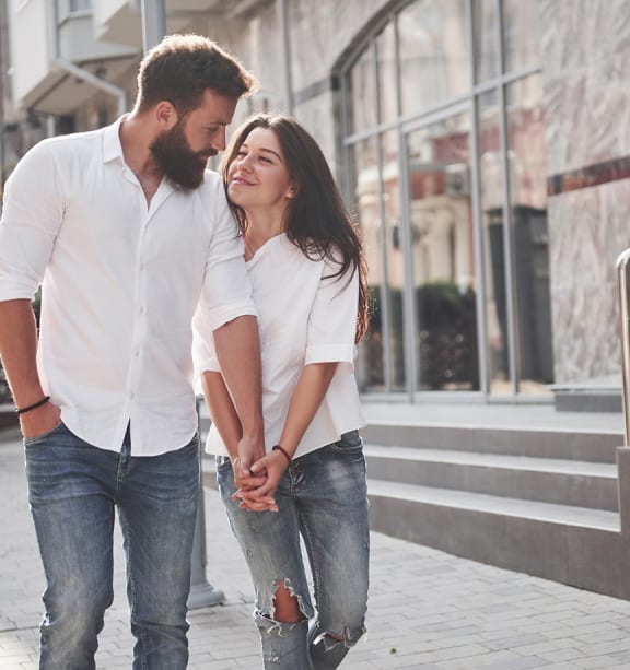 Happy Couple walking  at FREMONT MEWS, California, 95814