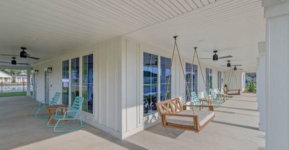 the porch at the yards has rocking chairs and hammocks
