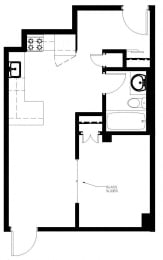 Junior one bedroom, one bathroom apartment layout at Main Square in Toronto, ON