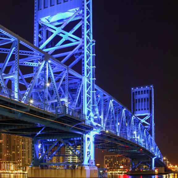 a view of the lift bridge at night  at Red Bay Apartment Complex, Jacksonville, FL