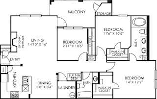 Roanoke. 3 bedrooms. Kitchen with bartop open to living/dinning rooms. 2 full bathrooms, double vanity in master. Walk-in closets. Patio/balcony with storage. Optional fireplace.