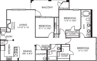 Roanoke Roanoke. 3 bedrooms. Kitchen with bartop open to living/dinning rooms. 2 full bathrooms, double vanity in master. Walk-in closets. Patio/balcony with storage. Optional fireplace.