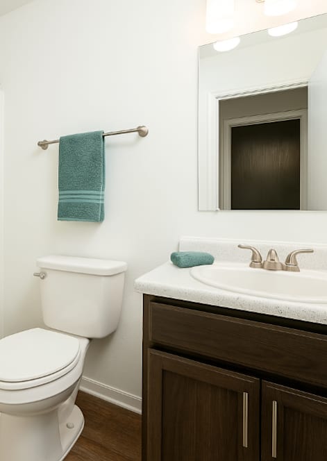 A white toilet sits next to a sink in a bathroom.