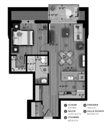 Floor Plan  1 bedroom 1 bathroom apartment floor plan at La Voile Pointe-Claire in Pointe Claire, QC