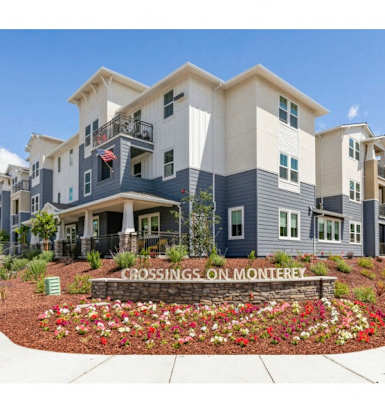 an exterior view of the crossings on montgomery apartments