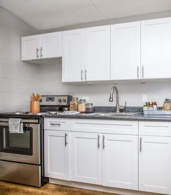 Kitchen with White Countertops at Waikele Towers in Waipahu, HI