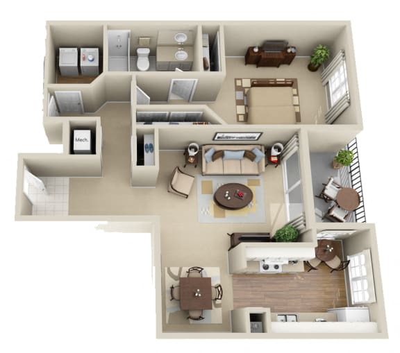 Autumn Hill 3D 1 bedroom apartment. Kitchen with bartop open to living & dinning rooms. 1 full bathroom. Two closets in bedroom. Patio/balcony.