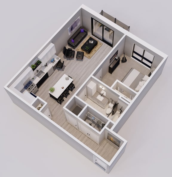 Lincoln Style D - 1 bed, 1 bath - 3D floor plan