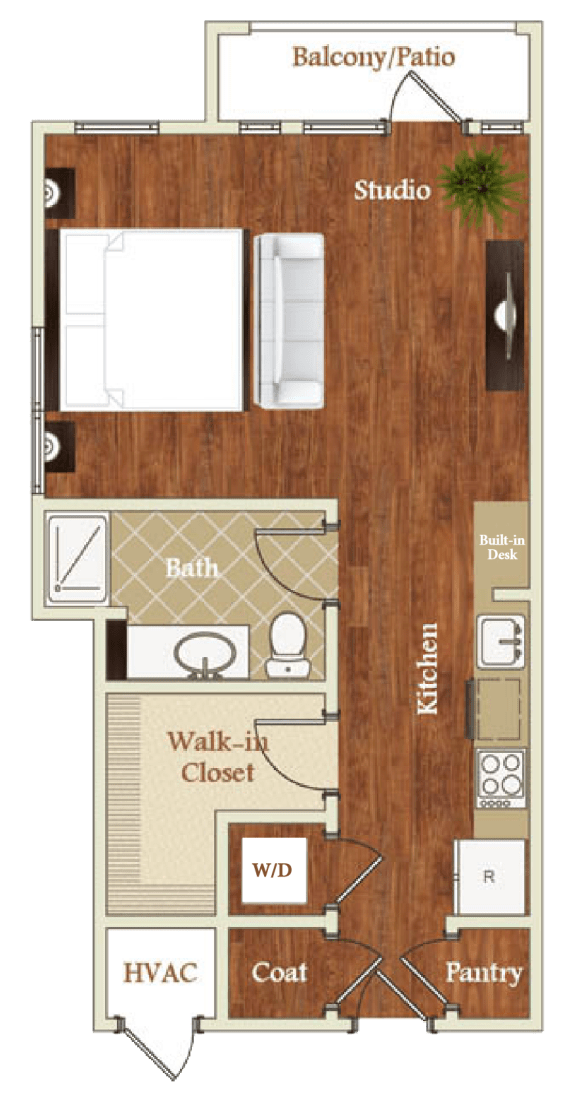 Studio Floor Plan at St. Marys Square Apartments, Raleigh, 27605