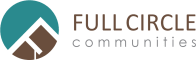 a full circle communications logo on a black background