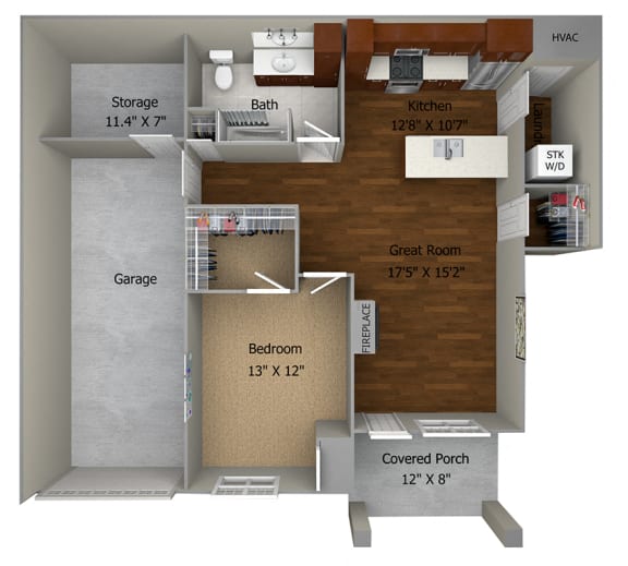 1 Bedroom/1 Bath (839 sf) Floor Plan at Cedar Place Apartments, Wisconsin, 53012