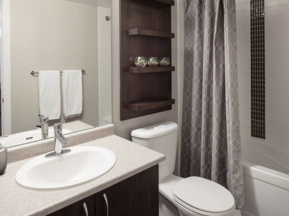 a bathroom with a sink toilet and bathtub