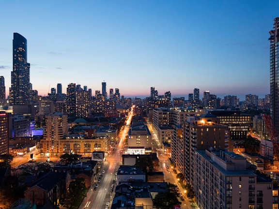a view of the city at night