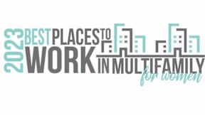 The image is about the best places to work in multifamily for women in 2023.