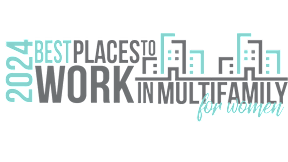 The image is about the best places to work in multifamily for women in 2024.