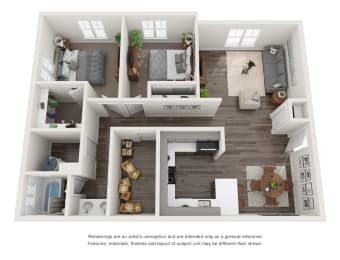 2 bed 1 bath floor plan with 1,000 Sq. Ft. at Switchback on Platte at Switchback on Platte Apartments, Colorado