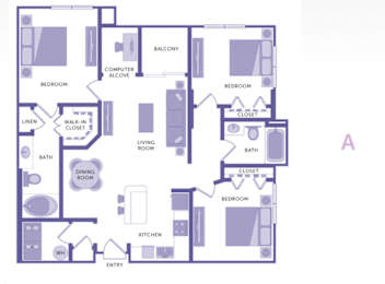 3 Bedroom 2 Bath Plan A at City View, Orlando, FL, 32805