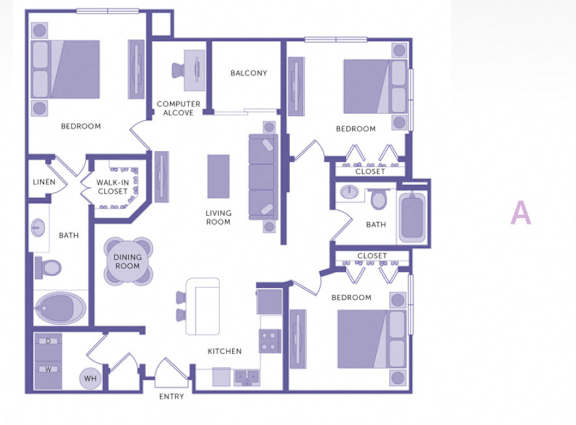 3 Bedroom 2 Bath Plan A at City View, Orlando, FL, 32805