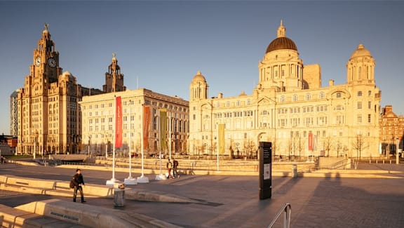 the old buildings of the royal liver building at The Keel Apartments, Liverpool, L3 4GE