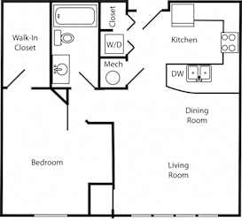 Unit A one-bedroom floor plan at The Helen in midtown Omaha NE 68105