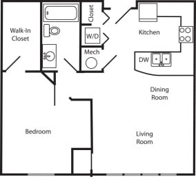 Unit A one-bedroom floor plan at The Helen in midtown Omaha NE 68105