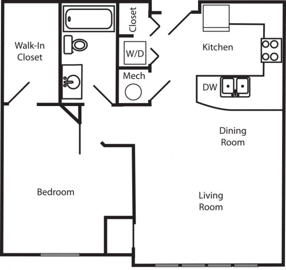 Unit C one-bedroom floor plan at The Helen in midtown Omaha NE 68105
