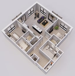 Grande Style B - 2 bed, 2 bath apartment 3D floor plan