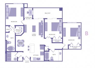 3 Bedroom 2 Bathroom Floor Plan at City View, Orlando, Florida
