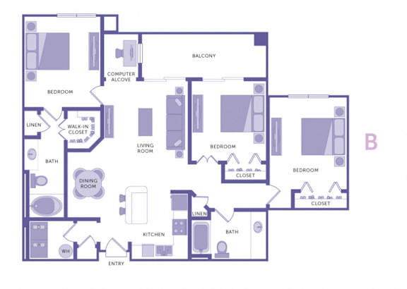 3 Bed 2 Bath Floor Plan at City View, Orlando, 32805